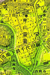 青山霊園の地形図
